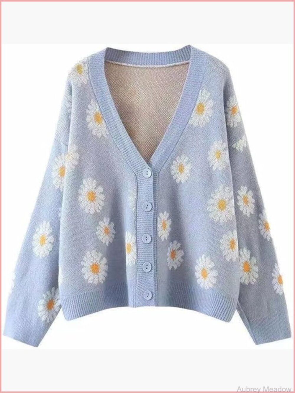 V-Neck Button Front Knit Cardigan Sweater, Long Sleeve Y2K Cute Patterned